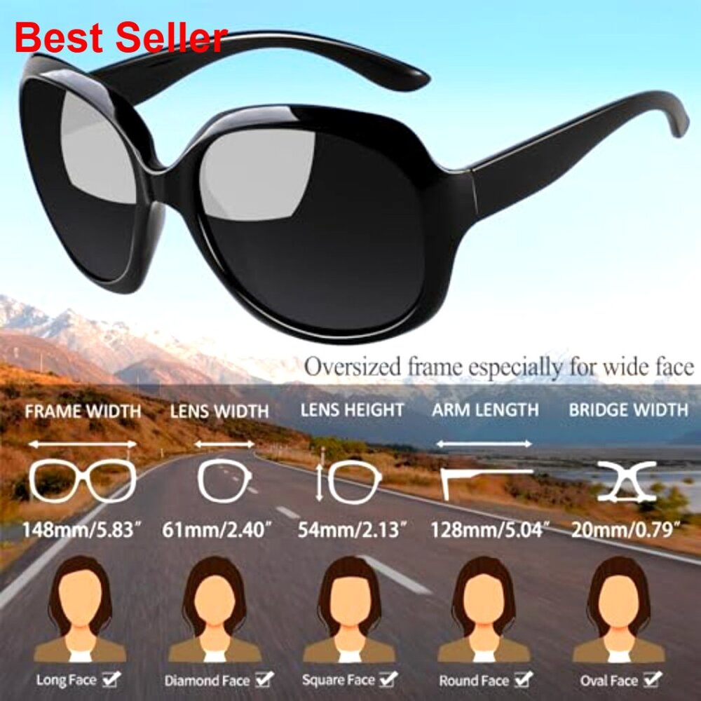 Oversized Polarized Sunglasses UV Protective Large Frame Driving - Picture 3 of 7